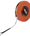 Long Fiberglass Tape Measure With Dual Face Inches And Millimeters For Construction On Job Sites, 66 Feet And 20 Meters in orange case