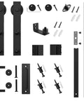 Heavy Duty 5ft Sliding Barn Door Hardware Kit With Track Kit, Pull Handle Set, And Floor Guide, visible components on white background