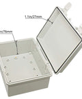Outdoor IP65 Waterproof Heavy Duty Junction Box ABS Plastic Built Tough With Hinged Lid Dustproof Weatherproof Electrical Enclosure Universal Project Box 8.7 by 6.7 by 4.3 Inches Gray open lid view