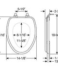 Elongated Oak Veneer Toilet Seat With Durable Hardware and No Fuss Easy Install Western Image Design diagram with measurements