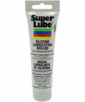 Super Lube silicone lubricating grease with PTFE, 3 oz tube, translucent white.