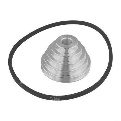 Heavy Duty Alu Benchtop Drill Press Pulley Set For Z4116 Models, 5 Step Cone Wheel Kit With V Belt And 18mm Motor Shaft Transmission Upgrade For Smooth Drilling And Fast Variable Speed Control, silver aluminum pulley and belt
