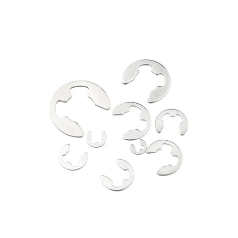 Heavy Duty Stainless Steel E Clip Washer Set 20Pcs Assortment For Shaft Fasteners Circlip Retaining Rings M1 To M10 on white background