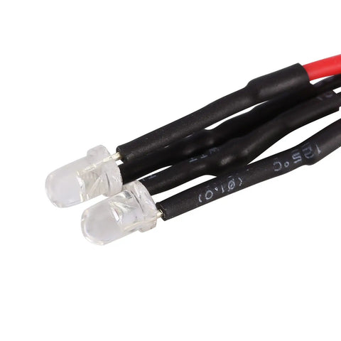 Close-up of white LEDs with wiring from the LED Headlights and Taillights Kit for TRX4M 1/18 RC Crawler Car Upgrade Parts White and Red