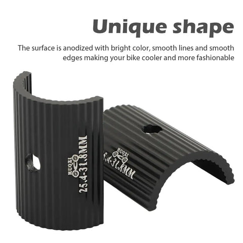 Bike Handlebar Shim Set 1 Pair 25.4 To 31.8 Mm Aluminum Alloy Clamp Spacer Conversion Adapter, anodized black finish, unique shape.