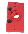 Top Grade 35mm Hinge Hole Saw Jig Kit For Woodworking Pros With Locator Bit And Precise Boring Tool Set showing the red drill tool base.