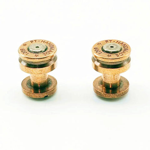 Solid Brass Bullet Rivets With Screw Posts Give Your Leather Accessories A Badass Antique Vibe Perfect For Custom Wallets And Rugged Backpack Repair Projects, close-up view.