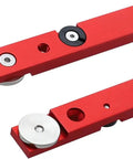 Heavy Duty Anodized Aluminum Miter Bar And T Slot Track Rail Featuring Rock Solid Build And Ultra Smooth Glide Designed For Beefy Woodshop Jigs Sleds Router Tables 300mm Red close up of red miter bar with wheels
