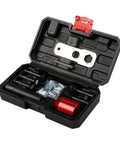 Professional Rivet Nut Drill Adapter Kit Featuring Complete M3 M4 M5 M6 M8 Metric Mandrels And Thread Insert Nuts in black carrying case.
