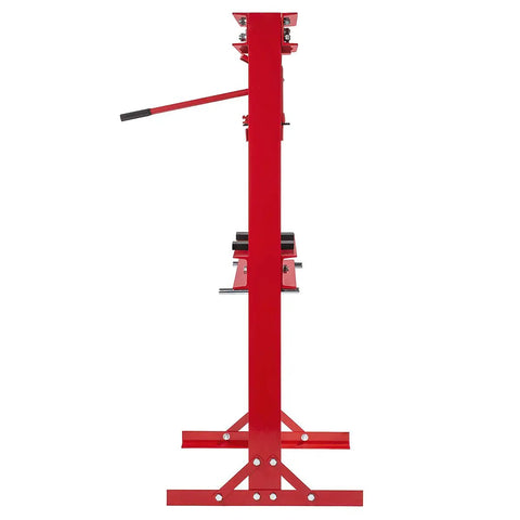Side view of red Hydraulic Shop Floor Press H Frame 12 Ton Capacity With Plate Kit Workhorse For Metalworking.