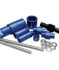 Deluxe Suspension Bearing Service Tool For Quick Removal And Precise Installation Of 20mm And 22mm Pivot Bearings On Offroad Motorcycles And ATVs Includes BeefedUp Blind Bearing Collet For 20mm Blind Bearings, blue aluminum bearing tool kit with rods, nuts, and washers