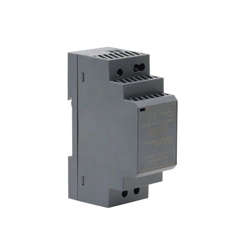 Side view of Ultra Slim 30W DIN Rail Power Supply With 100-240VAC Input And 5V 12V 24V Or 48V Outputs, in gray casing.