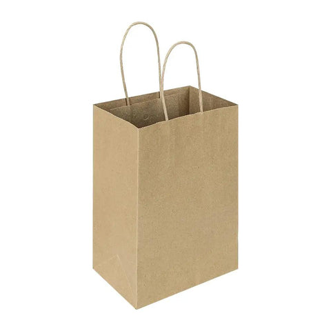 Small Natural Kraft Paper Gift Bags With Handles 5.25x3.25x8.25 Inch Brown Bulk Goody Bags For Party Favors Shopping Retail Grocery Weddings Craft Projects 100 Count