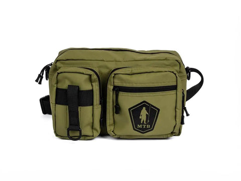 Mystery Tackle Box Pond Prowler Sling Fishing Lure Kit Green Sling Pack with storage pockets for hands-free pond angling