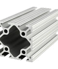 Ten Series 2x2 T-Slot Aluminum Extrusion For DIY Builders, 60 Inch Length, Clear Anodized Finish, 6063-T6 Strength, Eight Open Slots For Brackets, Plates And Accessories, Ideal For Linear Rails And Track Saw Guides, front view