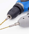 Close-up of two drills with All Purpose 13 Piece Drill Bit Set With 135 Degree Titanium Coated High Speed Steel Bits