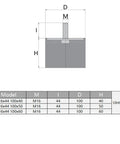 Diagram of Heavy Duty M16 Rubber Vibration Isolators For Diesel Generators with size specifications and model details.