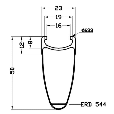 Diagram of 50mm Carbon Clincher Wheelset For 700C Road Bikes, 23mm rim width, deep aero profile, basalt braking surface