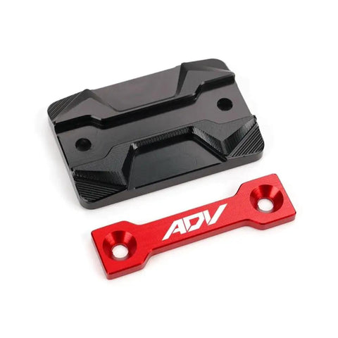 Front Brake Reservoir Cap For ADV 150 160 350 Motorcycles, durable black aluminum cap with red accent, easy to install, prevents overflow.