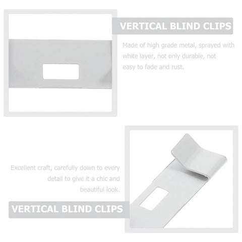 12 Piece White Metal Vertical Blind Repair Tabs Heavy Duty Replacement Clips For Window Shades, showing sturdy clips with a sleek design.