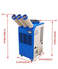 Heavy Duty Portable Air Conditioner With Large Water Tank, Bad Boy Commercial Spot Cooler showing dimensions and design features.
