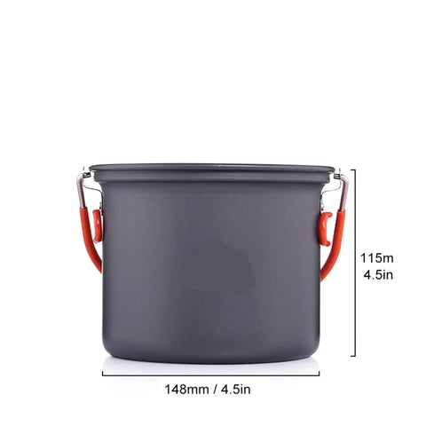 Hangable Camping Pot Kitchen Gear For Outdoor Cooking Nonstick Cookware showing dimensions