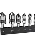 Pro Grade M35 Cobalt Countersink Drill Bit Set For Metal Wood Stainless Steel, Heavy Duty Five Flute Design, 1/4 Inch Hex Shank, 6pc
