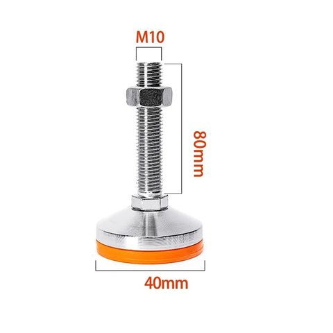 Rock Solid Heavy Duty Leveling Screw Legs With Adjustable Feet Carbon Steel Machine Supports M8 M10 M12 Threaded Base with M10 size and 80mm height.