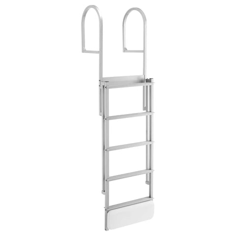 Retractable Dock Ladder With 5 Steps Aluminum Pontoon Swim Ladder Auto Lift Float Non Slip Wide Steps 500 Lb Weight Capacity Adjustable Height No Fuss Easy Install Ideal For Lake Pool And Boat, front view