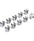Set Of 50 Heavy Duty Glass Shelf Support Clamps For 6mm And 8mm Glass, Chrome Zinc Alloy Brackets displayed in rows