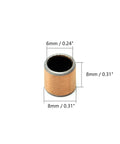 Close-up of Ten Pack Heavy Duty Oilless Bushing Sleeve Bearings, 6mm bore, 8mm OD, bronze layer for easy installation.