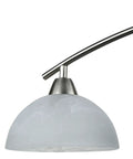 Close-up of Modern Frosted Glass Alabaster Shade Pendant Lighting For Kitchen Island With Arched Rod Hung Sloped Ceiling Brushed Nickel Finish