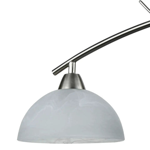 Contemporary Alabaster Frosted Glass Pendant Lighting for Kitchen Island in Brushed Nickel Finish, focusing on arched stem design