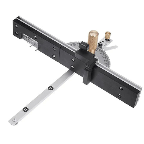 Heavy Duty Adjustable Miter Gauge With Slick Brass Handle And Precision Ball Bearing Rails Killer Box Joint Jig For Table Saws And Routers top view of track system