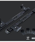Premium 350mm Heavy Duty Drawer Slides Featuring Rock Solid Ball Bearing Runners, black steel track with mounting brackets and screws.