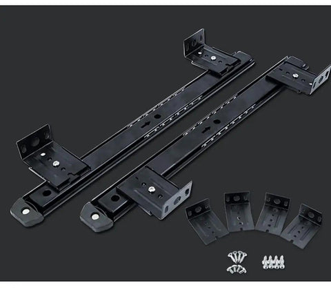 Premium 350mm Heavy Duty Drawer Slides Featuring Rock Solid Ball Bearing Runners, black steel track with mounting brackets and screws.