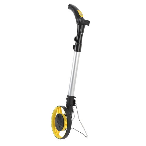 Jiawu Digital Display Distance Measuring Wheel Foldable Hand Push Roller Rangefinder showing black and yellow measuring wheel design.
