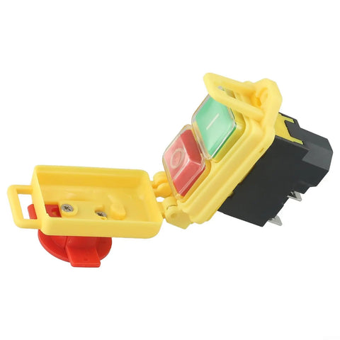 Heavy Duty 5 Pin Electromagnetic Pushbutton Switch With Hella Waterproof IP54 Rating And No Volt Release Function For Mini Lathe And Shop Rig 220 To 240 Volts Built Badass, showing green and red buttons.