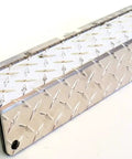 Heavy Duty 17 Inch Cab Rack With Lockable Chain Caddy And Load Binder Holder For Truck Bulkheads, aluminum diamond plate surface.