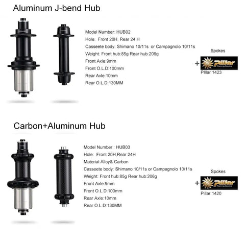 Aluminum J-bend Hub and Carbon+Aluminum Hub, part of 700C Carbon Road Wheelset Deep Aero 30mm 38mm 50mm 60mm 88mm design.