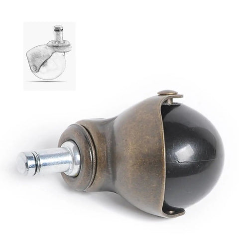 4pcs Inch Antique Bronze Ball Caster Wheel Swivel Chair Furniture close-up view showing black ball and bronze metal housing.