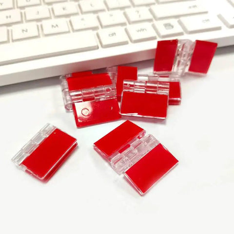 Clear Self Adhesive Mini Piano Hinges 25x35 mm For Cabinets Drawers Furniture Aquarium Lids Display Stands And DIY Projects, red adhesive back