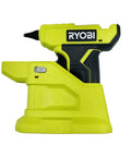 Cordless 18 Volt P306 Glue Gun Kit with 2 batteries and charger, bulk packaged, no retail box, upright stand visible, in green.