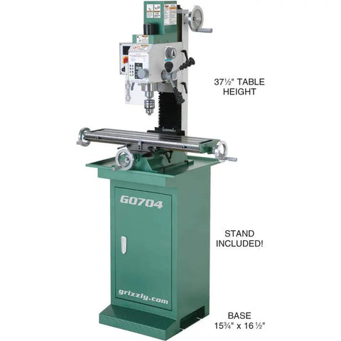Built Like A Tank One Horsepower Mill And Drill Combo With Rock Solid Base Providing Smooth Variable Speed Control R8 Taper Dovetail Column And Wide T Slot Platform For Demanding Machining Tasks with 37.5 inch table height.