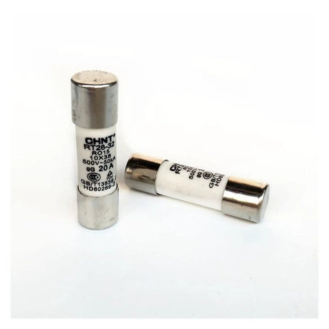 Ceramic Fuses Kit 10 Pieces 10x38mm RT28-32 Assorted Set including 20A fuse, displayed on a white background for detail view.