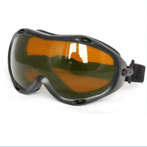 Premium Laser Safety Glasses With Killer OD5 Protection On Dual Bands Covering Violet Blue Green And Near Infrared Light From 190 To 540Nm And 800 To 1700Nm Scratch Proof Tough Glass Goggles built for pros with orange tinted lenses.