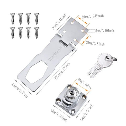 Keyed Hasp Lock With Twist Knob For Cabinets Chrome Plated Door Clasp With Screws Durable Die Cast Steel Construction