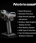 NB4 Pro Plus Beefed Up Remote Controller With 2.4GHz AFHDS 3 Radio, shown with touch screen and features list, for RC cars and boats.
