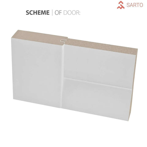 Cross-section view of Double Sliding Lite Panel Barn Bypass Doors 64 By 84 Inch with white silk finish.
