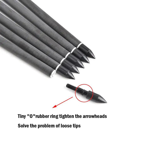 Carbon Crossbow Bolts For Hunting And Practice, 7.5 Inch Arrows With 2 Inch Vanes, 100 Grain Broadheads, showing rubber ring tightening.
